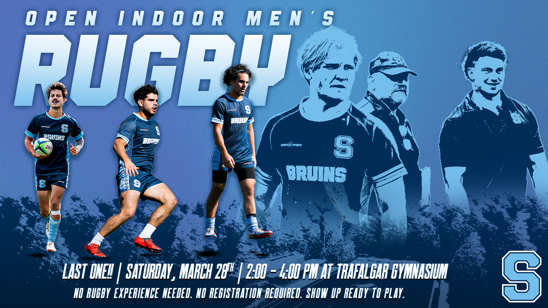 Come out to the Men's Rugby Open Indoor Play!